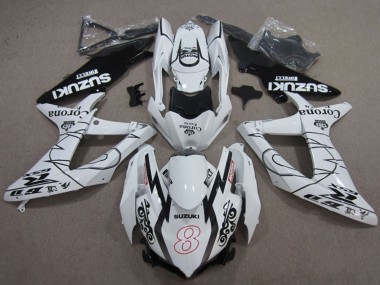 Preisgünstige Suzuki GSXR 600 Motorrad Verkleidung 2008-2010 - Weiss Schwarz Corona Extra Motul 8