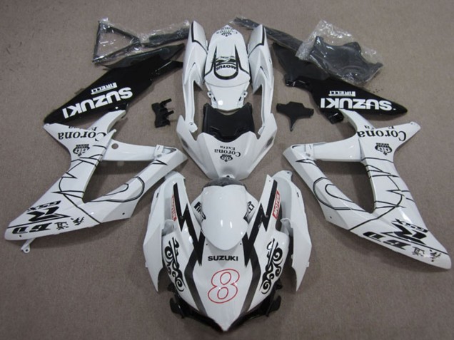 Preisgünstige Suzuki GSXR 600 Motorrad Verkleidung 2008-2010 - Weiss Schwarz Corona Extra Motul 8