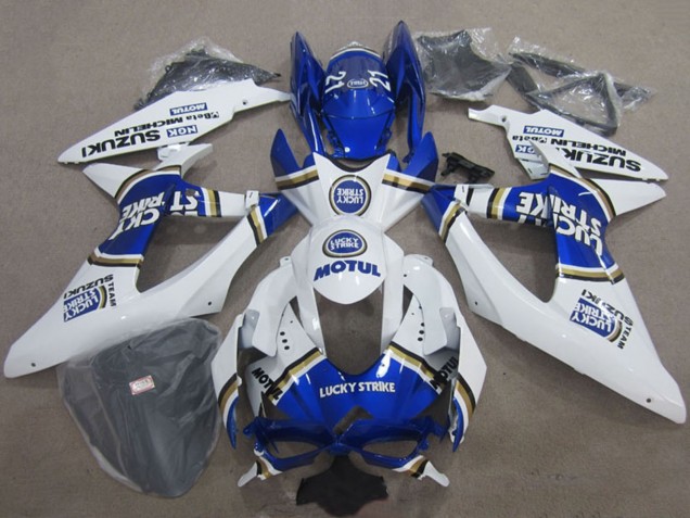 Preisgünstige Suzuki GSXR 600 Motorrad Verkleidung 2008-2010 - Weiss Blau Lucky Strike Motul