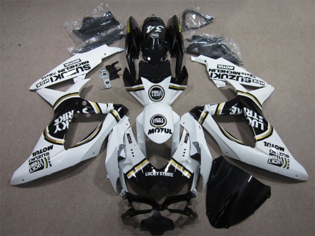 Preisgünstige Suzuki GSXR 600 Motorrad Verkleidung 2008-2010 - Weiss Schwarz Motul Lucky Strike