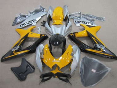 Preisgünstige Suzuki GSXR 600 Motorrad Verkleidung 2008-2010 - Gelb Silber Glanzendes Schwarz