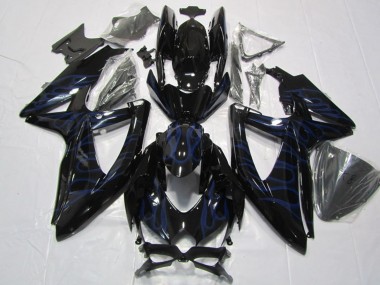 Preisgünstige Suzuki GSXR 600 Motorrad Verkleidung 2008-2010 - Glanzendes Schwarz Blau Flamme