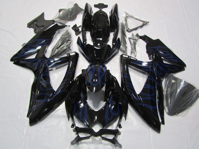 Preisgünstige Suzuki GSXR 600 Motorrad Verkleidung 2008-2010 - Glanzendes Schwarz Blau Flamme