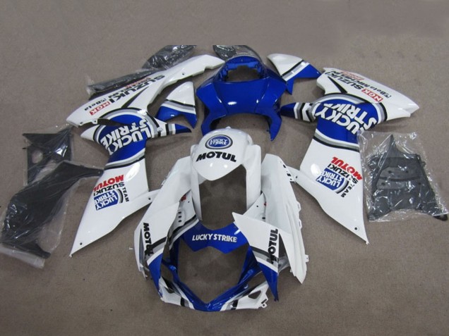 Preisgünstige Suzuki GSXR 600 Motorrad Verkleidung 2011-2024 - Blau Weiss Lucky Strike Motul