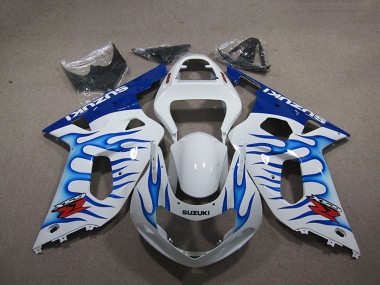 Preisgünstige Suzuki GSXR 750 Motorrad Verkleidung 2001-2003 - Weiss Blau Flamme