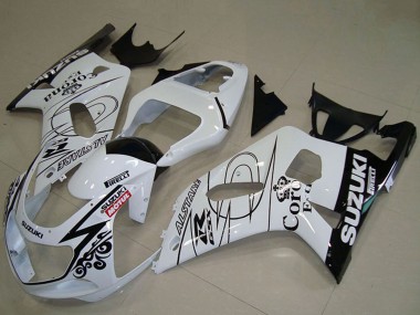 Preisgünstige Suzuki GSXR 750 Motorrad Verkleidung 2001-2003 - Weiss Schwarz Alstare Corona Extra Motul