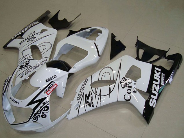 Preisgünstige Suzuki GSXR 750 Motorrad Verkleidung 2001-2003 - Weiss Schwarz Alstare Corona Extra Motul