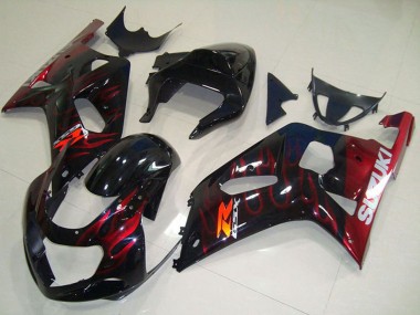 Preisgünstige Suzuki GSXR 750 Motorrad Verkleidung 2001-2003 - Glanzendes Schwarz Rot Flamme