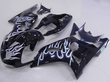 Preisgünstige Suzuki GSXR 750 Motorrad Verkleidung 2001-2003 - Glanzendes Schwarz Weiss Flamme