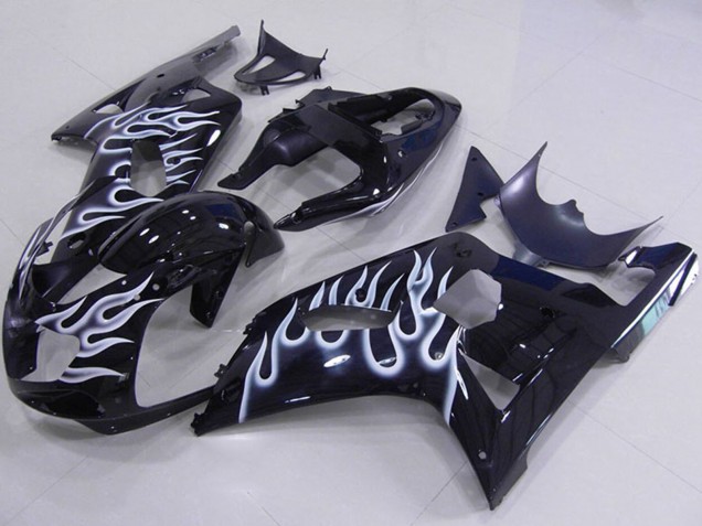 Preisgünstige Suzuki GSXR 750 Motorrad Verkleidung 2001-2003 - Glanzendes Schwarz Weiss Flamme