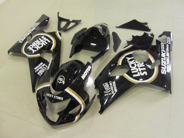 Preisgünstige Suzuki GSXR 750 Motorrad Verkleidung 2004-2005 - Glanzendes Schwarz Weiss Lucky Strike Motul