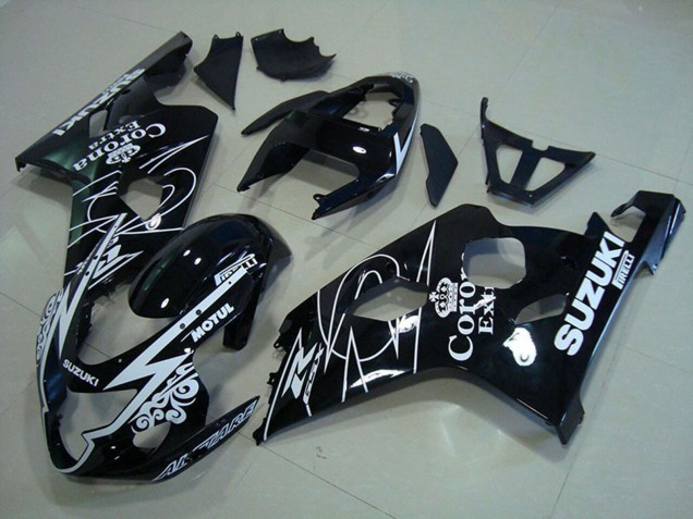 Preisgünstige Suzuki GSXR 750 Motorrad Verkleidung 2004-2005 - Glanzendes Schwarz Weiss Corona Extra Motul