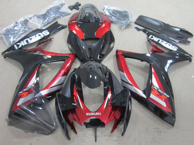 Preisgünstige Suzuki GSXR 750 Motorrad Verkleidung 2006-2007 - Rot Glanzendes Schwarz