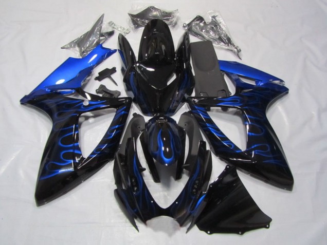 Preisgünstige Suzuki GSXR 750 Motorrad Verkleidung 2006-2007 - Glanzendes Schwarz Blau Flamme