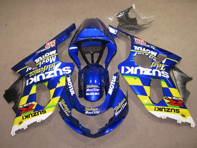 Preisgünstige Suzuki GSXR 1000 Motorrad Verkleidung 2000-2002 - Blau Gelb Weiss Telefumica MoviStar