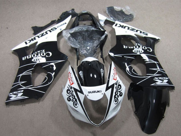 Preisgünstige Suzuki GSXR 1000 Motorrad Verkleidung 2003-2004 - Weiss Glanzendes Schwarz Corona Extra Motul