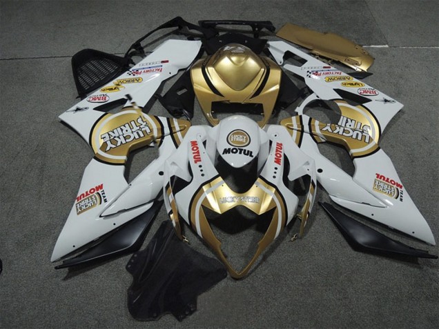 Preisgünstige Suzuki GSXR 1000 Motorrad Verkleidung 2005-2006 - Weiss Gold Lucky Strike Motul