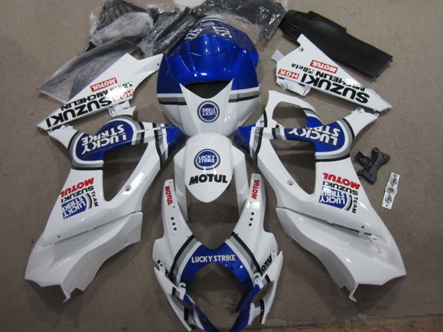 Preisgünstige Suzuki GSXR 1000 Motorrad Verkleidung 2007-2008 - Weiss Blau Lucky Strike Rot Motul