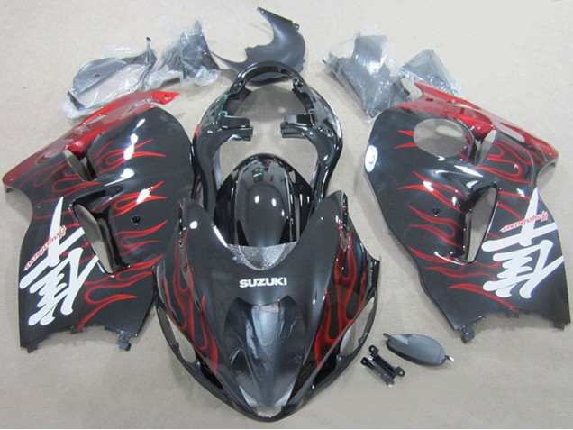 Preisgünstige Suzuki GSXR 1300 Hayabusa Motorrad Verkleidung 1996-2007 - Schwarz Rot Flamme