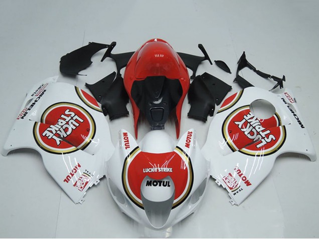 Preisgünstige Suzuki GSXR 1300 Hayabusa Motorrad Verkleidung 1996-2007 - Weiss Rot Lucky Strike Motul