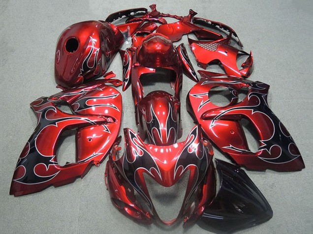 Preisgünstige Suzuki GSXR 1300 Hayabusa Motorrad Verkleidung 1996-2007 - Rot Silber Schwarz Flamme