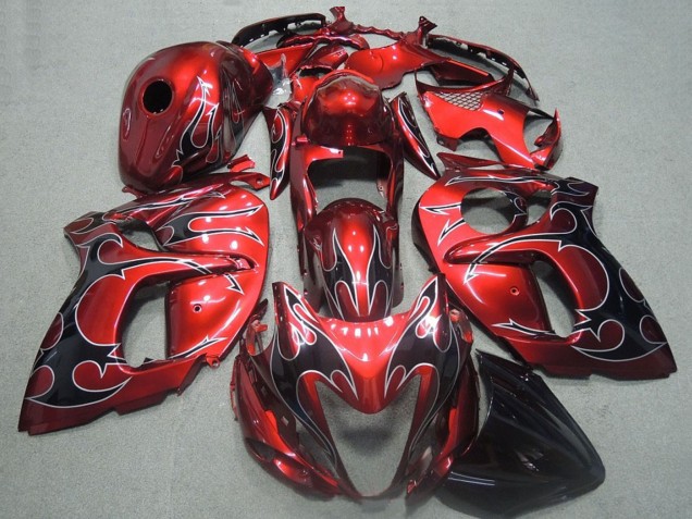 Preisgünstige Suzuki GSXR 1300 Hayabusa Motorrad Verkleidung 2008-2020 - Rot Schwarz Flamme