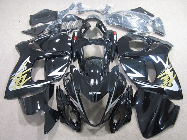 Preisgünstige Suzuki GSXR 1300 Hayabusa Motorrad Verkleidung 2008-2020 - Glanzendes Schwarz Weiss Gold Aufkleber