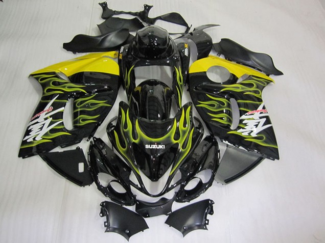 Preisgünstige Suzuki GSXR 1300 Hayabusa Motorrad Verkleidung 2008-2020 - Glanzendes Schwarz Gelb Flamme