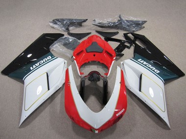 Preisgünstige Ducati 848 1098 1198 Motorrad Verkleidung Kit 2007-2014 - Weiss Rot Glanzendes Schwarz