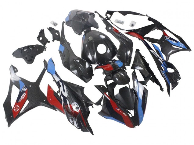 Preisgünstige BMW S1000RR Motorrad Verkleidung 2023-2024 - Blau Rot Carbonfaser