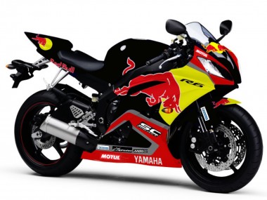 Preisgünstige Yamaha YZF R6 Motorrad Verkleidung 2006-2007 - Glanzendes Schwarz Gelb Red Bull Motul