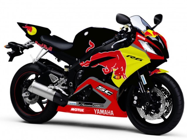 Preisgünstige Yamaha YZF R6 Motorrad Verkleidung 2006-2007 - Glanzendes Schwarz Gelb Red Bull Motul