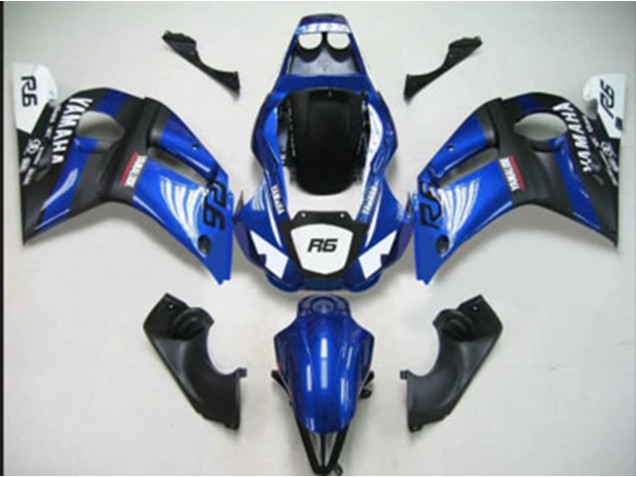 Preisgünstige Yamaha YZF 600 R6 Motorrad Verkleidung 1998-2002 - Blau Weiss Matt Schwarz
