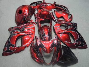 Preisgünstige Suzuki GSXR 1300 Hayabusa 96-07 Verkleidungen - Rot mit Schwarz Flamme