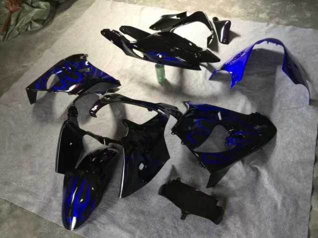 Preisgünstige Kawasaki ZX9R 00-01 Verkleidungen - Glänzend Schwarz Blau Flamme Preisgünstige Kawasaki ZX9R 00-01 Verkleidungen - Glänzend Schwarz Blau Flamme