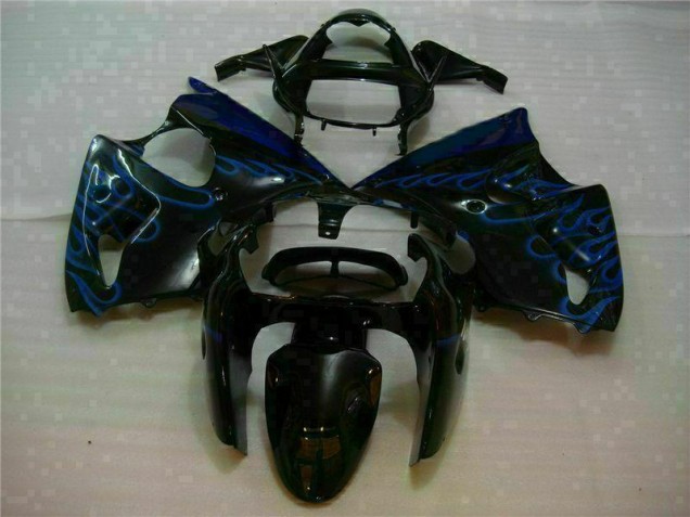 Preisgünstige Kawasaki ZX6R 00-02 Verkleidungen - Schwarz mit Blaur Flamme Preisgünstige Kawasaki ZX6R 00-02 Verkleidungen - Schwarz mit Blaur Flamme