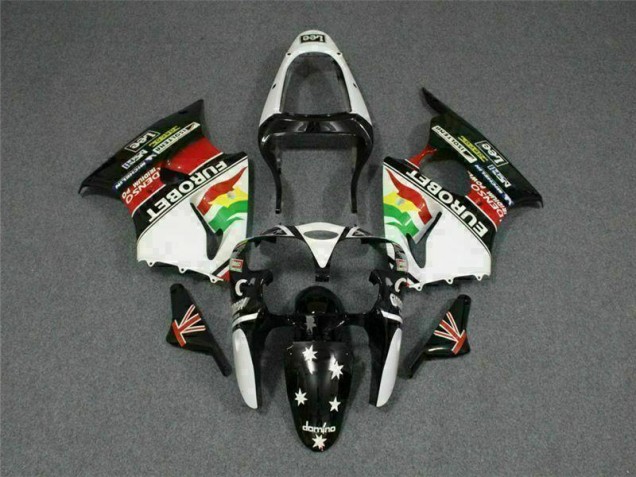 Preisgünstige Kawasaki ZX6R 00-02 Verkleidungen - Schwarz Weißer Eurobet Preisgünstige Kawasaki ZX6R 00-02 Verkleidungen - Schwarz Weißer Eurobet