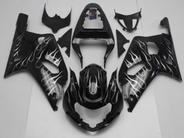 Preisgünstige Suzuki GSXR 600 / 750 K1 K2 K3 01-03 Verkleidungen - Schwarze Weiße Flamme