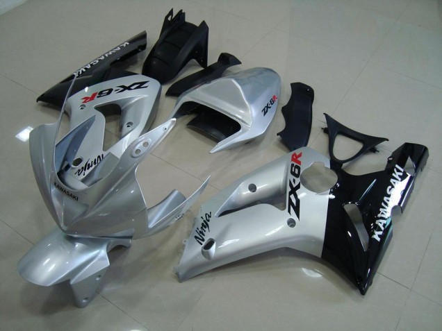 Preisgünstige Kawasaki ZX6R 03-04 Verkleidungen - Silber Schwarz Preisgünstige Kawasaki ZX6R 03-04 Verkleidungen - Silber Schwarz