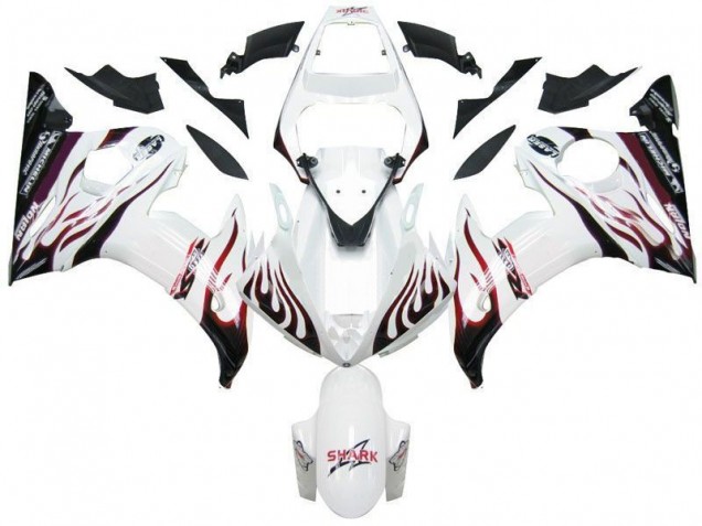 Preisgünstige Yamaha R6 03-05 Verkleidungen - Weiß Schwarz Rot Flamme Preisgünstige Yamaha R6 03-05 Verkleidungen - Weiß Schwarz Rot Flamme
