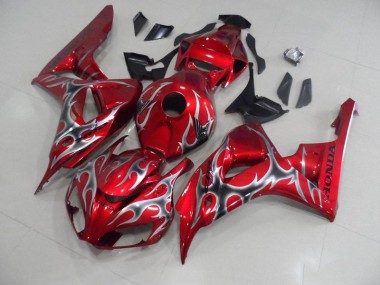 Preisgünstige Honda CBR 1000 RR 06-07 Verkleidungen - Rot mit Schwarz Grau Flamme