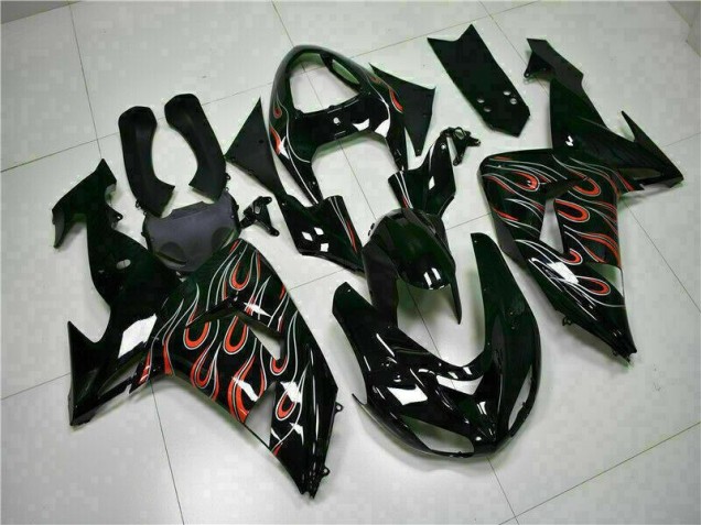 Preisgünstige Kawasaki ZX10R 06-07 Verkleidung - Schwarz rote Flamme Preisgünstige Kawasaki ZX10R 06-07 Verkleidung - Schwarz rote Flamme