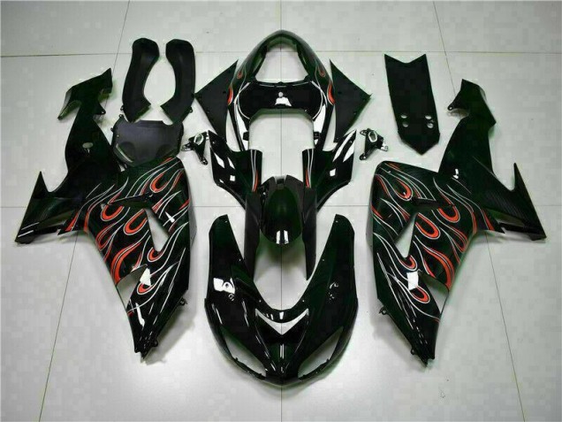 Preisgünstige Kawasaki ZX10R 06-07 Verkleidung - Schwarz rote Flamme Preisgünstige Kawasaki ZX10R 06-07 Verkleidung - Schwarz rote Flamme