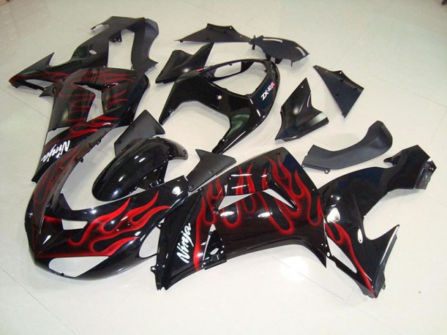 Preisgünstige Kawasaki ZX10R 06-07 Verkleidungen - Schwarz rote Flamme Preisgünstige Kawasaki ZX10R 06-07 Verkleidungen - Schwarz rote Flamme