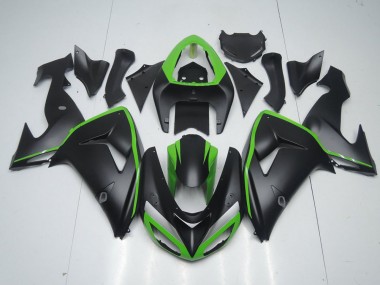 Preisgünstige Kawasaki ZX10R 06-07 Verkleidungen - Matt Schwarz mit Grünem Streifen