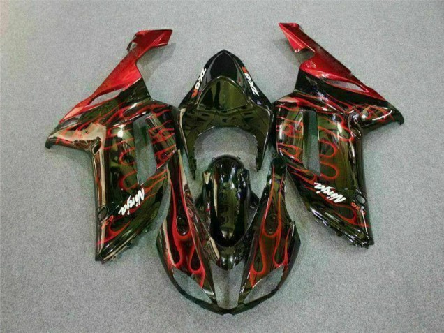 Preisgünstige Kawasaki ZX6R 07-08 Verkleidungen - Schwarz rote Flamme Preisgünstige Kawasaki ZX6R 07-08 Verkleidungen - Schwarz rote Flamme
