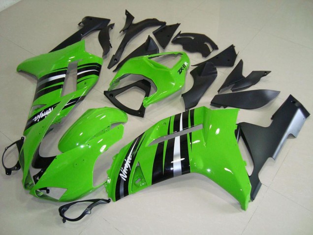 Preisgünstige Kawasaki ZX6R 07-08 Verkleidungen - Grüne und silberne Streifen Preisgünstige Kawasaki ZX6R 07-08 Verkleidungen - Grüne und silberne Streifen
