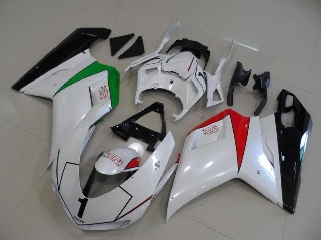 Preisgünstige Ducati 848 1098 1198 07-14 Verkleidungen - Perl Weiß mit italienischer Flagge Preisgünstige Ducati 848 1098 1198 07-14 Verkleidungen - Perl Weiß mit italienischer Flagge