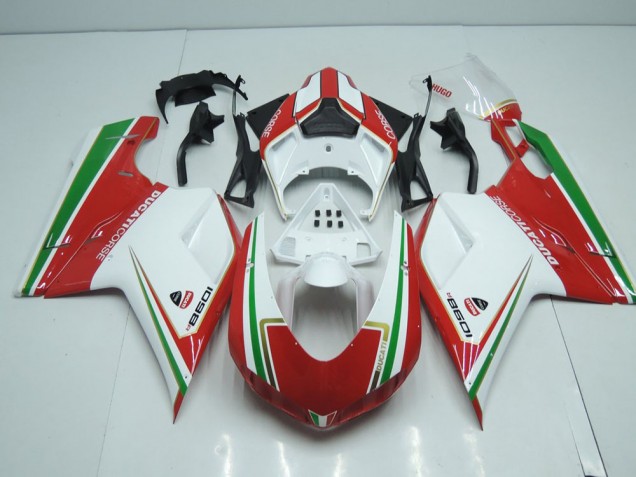 Preisgünstige Ducati 848 1098 1198 07-14 Verkleidungen - Weiß Und Rot mit Grün Streifen Preisgünstige Ducati 848 1098 1198 07-14 Verkleidungen - Weiß Und Rot mit Grün Streifen
