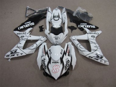 Preisgünstige Suzuki GSXR 600 K8 08-10 Verkleidungen - Weiß Schwarz Corona Extra Motul 8